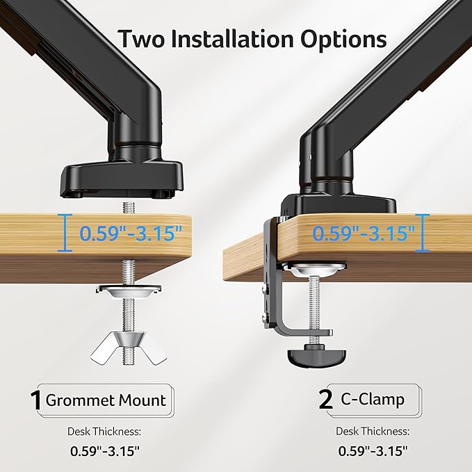 Acer Dual Monitor Arm, Computer Desk Arm with VESA Mounts for 17–32″ Screens, Fully Adjustable Gas Spring Monitor Stand, C-Clamp and Grommet Mounting Base, Fits 4.4 to 19.8lbs Computer Monitors