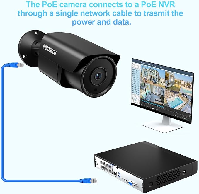 4MP Bullet PoE Camera, Outdoor IP67 Rated IP Security Camera, Night Vision up to 100ft, 2.8mm Lens Wide Angle 110°, Built-in Mic, Motion Alarm, Human/Vehicle Detection, INB4FR37E-B (Black)