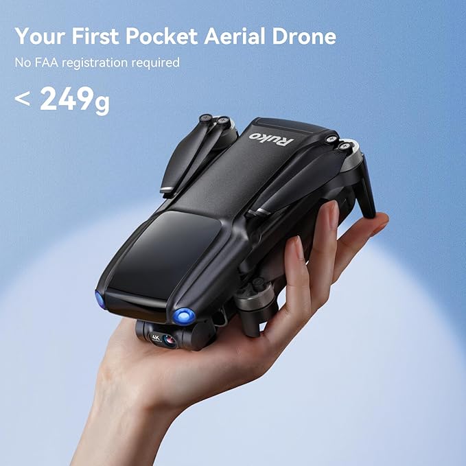 Ruko U11MINI 4K, Drones with Camera for Adults 4K Video 8K Photo, Under 249g, 3-Axis Gimbal EIS, 20000ft FPV Transmission, AI Takeoff/Landing, Auto Return, GPS with Beeper, Beginner (96-Min Flight)