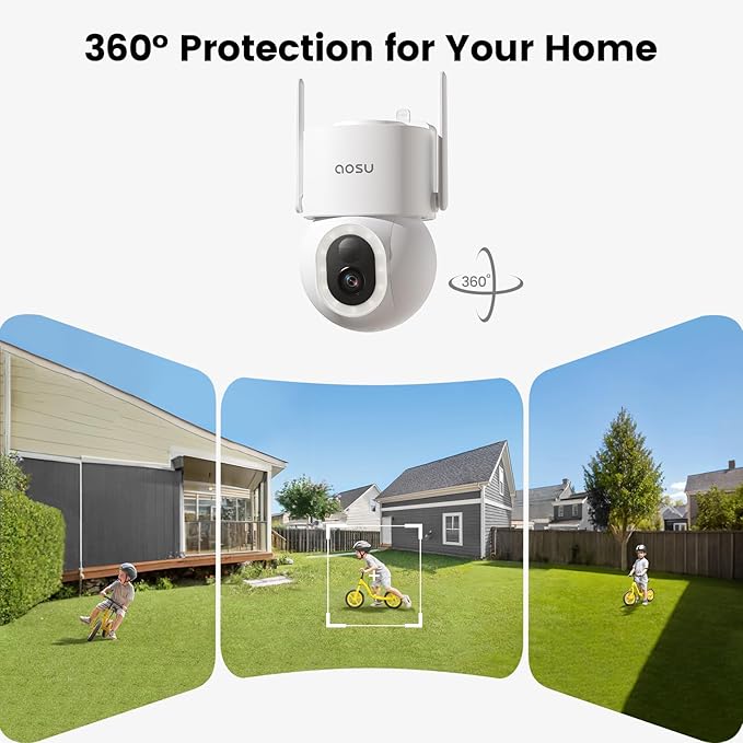 AOSU Solar Security Cameras Wireless Outdoor - 3K 5MP Home Security Camera, 360° Panoramic View, 400-Lumen Floodlight Camera, Color Night Vision, WiFi Cameras, Auto Tracking, AI Human Detection,2 Pack