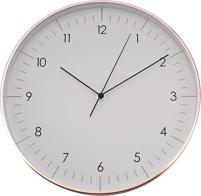 LUUK LIFESTYLE Timeless Wall Clock with Silent Movement and no Ticking, Elegant Design, for Children's Room, Living Room, Bathroom, 12”, White and Rosegold