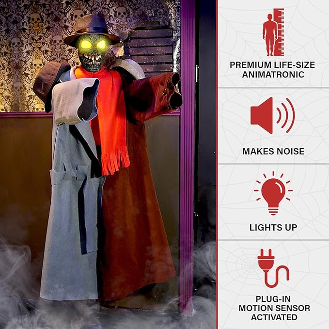 Haunted Hill Farm Life-Size Animatronic Coatrack Monster by Tekky Halloween Decoration with Motion-Activated Sounds