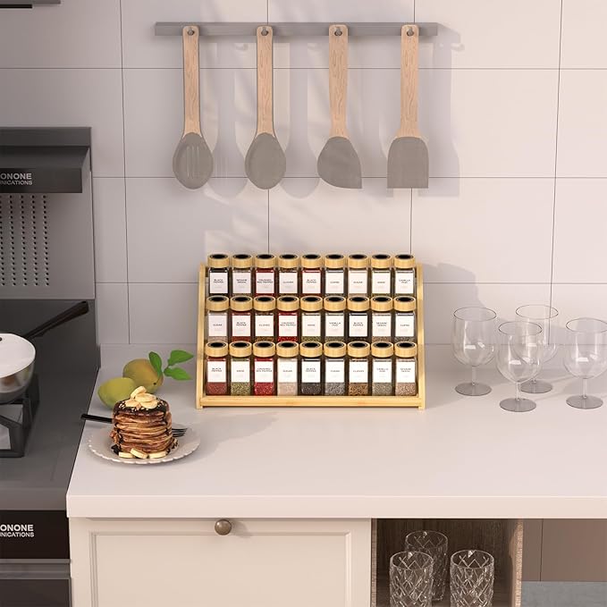 Bamboo Tiered Spice Rack, for Countertop Spice Organizer for Pantry Spice Shelf Organizer Kitchen Spices Rack