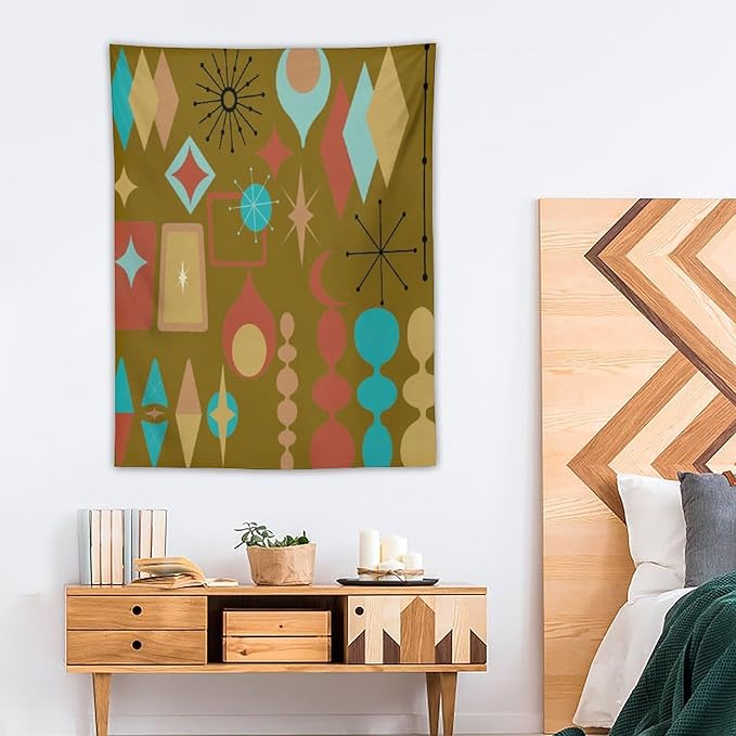 ICMOLYYENLO Boho Medieval Cat Tapestry, Abstract Atomic Starburst Geometric Aesthetic Art Wall Hanging For Bedroom Living Room Dormitory 60x60 Inches
