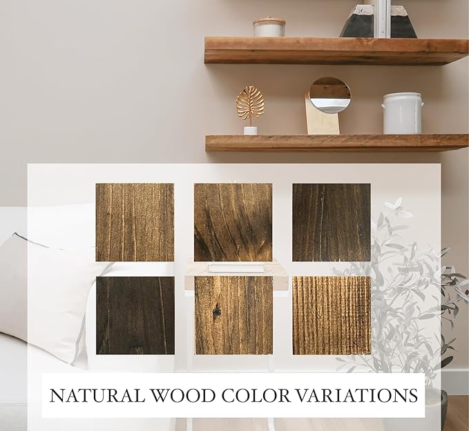 Modern Floating Shelves 3 Inches Thick for Wall, Wide Shelves for Kitchen, Living Room, Bedroom, and Bathroom, Natural Pine Wood, Rustic Wooden Shelf, (Set of 2) (Jacobean, 24Lx3Hx6D)