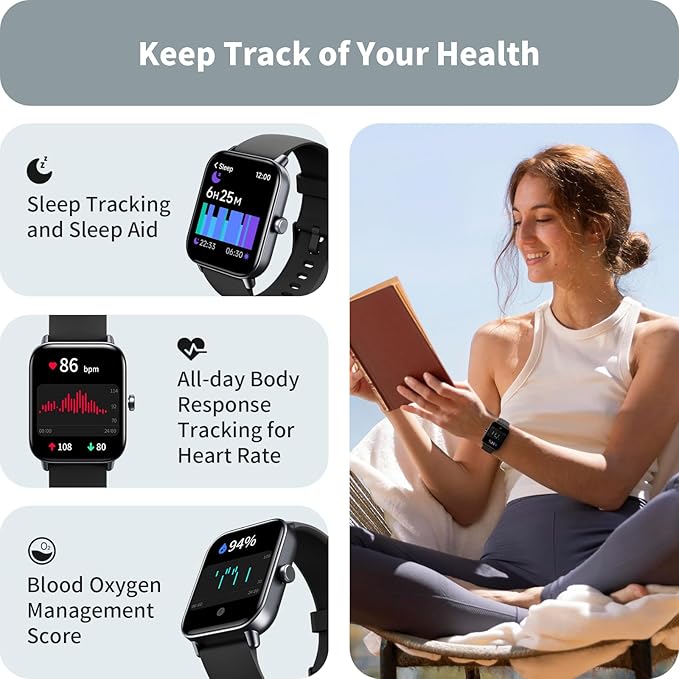 Smart Watches for Men Women, 1.8" Screen Activity Tracker, Heart Rate/Sleep/SpO2 Monitor, Make/Answer Calls, IP68 Waterproof Smartwatch for iPhone & Android, 101+ Sport Modes Fitness Reloj Inteligente