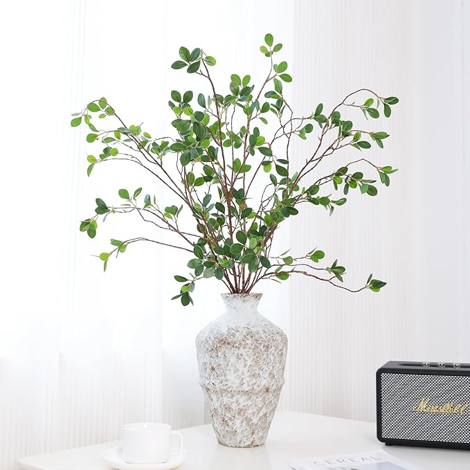 ucky Artificial Realistic Eucalyptus Stems，Decoration Greenery Stems ，43 Inch 4 Pcs, Realistic Touch Flexible Branches, Green Fake Plant, for Home Decor Tables Vases Garden Decoration