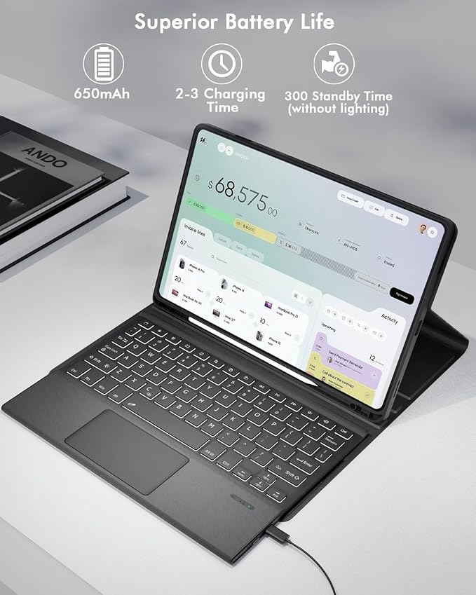 Doohoeek Keyboard Case for Samsung Galaxy Tab S10 Lite 10.9" 2025 / S10 FE / S9 FE / S9, Bluetooth Keyboard with Trackpad & 7-Color Backlit & Kickstand for S10 Lite 10.9 inch Keyboard Cover