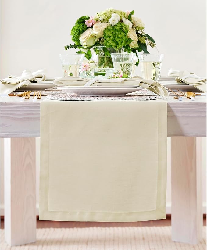 Solino Home Linen Birch Table Runner 132 Inches Long - 100% Pure Linen Extra Long Table Runner 14 x 132 Inch for Fall, Autumn, Thanksgiving - Fete