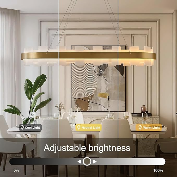 37.4" Natural Spanish Alabaster Rectangle Chandelier, Adjustable Luxury Ceiling Light for Dining Room Over Table, Kitchen Island, Modern Marble Chandeliers for Bedroom, Foyer, Entryway