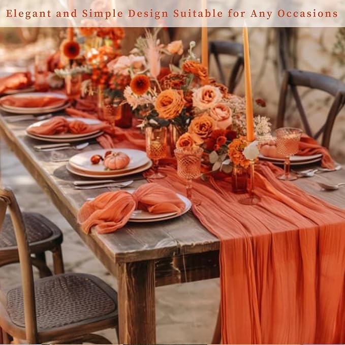 Orange Cheesecloth Table Runner 6 Pack 10FT Boho Fabric Rustic Cheese Cloth Table Runner for Wedding 20 x 120 Inch Long Bridal Shower Baby Shower Gauze Sheer Birthday Party Table Decorations