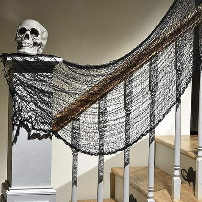 Biubee 5Pcs Halloween Black Creepy Cloth - Spooky Gauze Fabric Cloth for Haunted Horror House Halloween Party Doorway Outdoors Decoration (30" × 72")