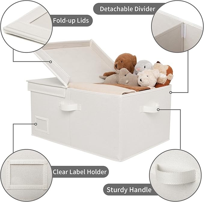 GRANNY SAYS Fabric Storage Bin with Lid, Decorative Storage Boxes, Basket for Shelves, Closet Storage Bins, Large Storage Bins for Clothing, Jumbo, Ivory, 2-Pack