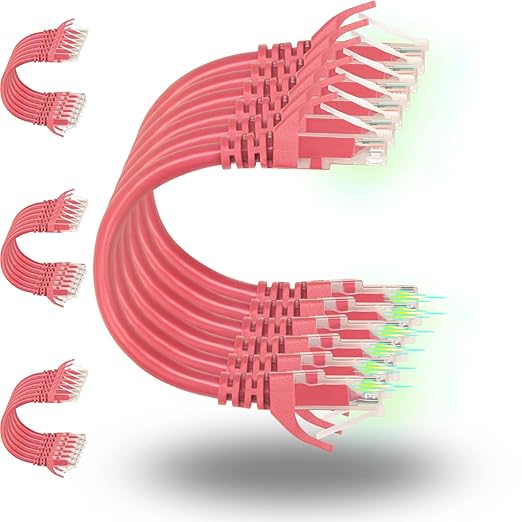 Rapink Patch Cables Cat6 0.5ft (24 Pack), Ethernet Patch Cable 10G Support, Cat 6 Patch Cable for Patch Panel to Switch, Flexiable Cat 6 Ethernet Cable with Gold Plated Red