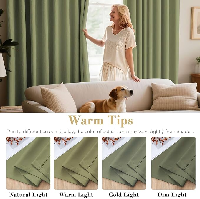 H.VERSAILTEX Blackout Curtains for Bedroom Thermal Insulated Room Darkening Living Room Curtains 84 Inch Long Grommet Privacy Protection Window Curtain Panels/Drapes for Nursery, 2 Panels, Sage