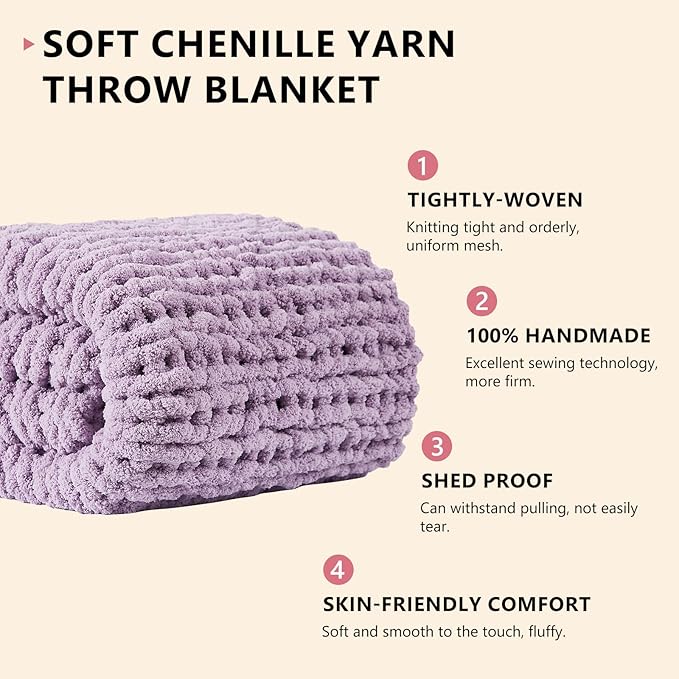 L'AGRATY Chunky Knit Blanket Throw - Soft Chenille Yarn Throw Blanket 30x40：Handmade Thick Cable Knit Crochet Blanket - Large Knit Blanket Chunky Rope Knot Throw Blanket for Couch Sofa Bed Home Decor