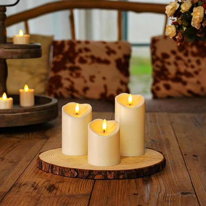 Homemory Rechargeable Flameless Candles, LED Candles, Battery Operated Candles with Remote and Timers, Outdoor Waterproof, Long Lasting, Set of 3