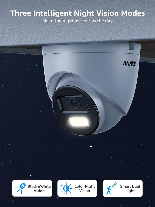 ANNKE 4K PoE Security Camera, Outdoor Turret Surveillance Wired Cameras for Home Security, AI Human/Vehicle Detection, Smart Dual Light, Color Night Vision, 120 dB WDR, 4mm Lens, Built-in Mic