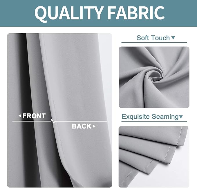 ChrisDowa Small Window Curtains for Kitchen and Bedroom - Grommet Short Thermal Insulated Room Darkening Curtains (2 Panels, Light Grey, 42 x 36 Inch)