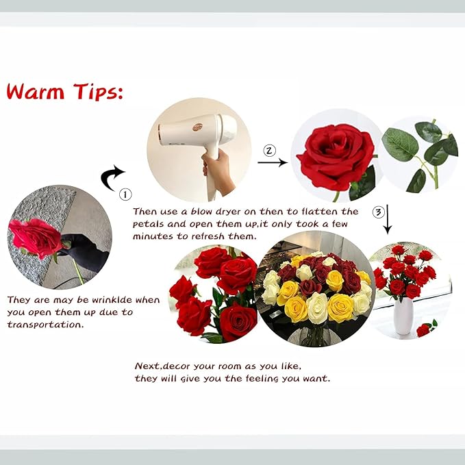 Blue Fake Roses Artificial Flowers - 10 Pcs Fake Artificial Roses Silk Flowers with Stems for Home Wedding Hotel Office Centerpiece Decor（Navy Blue）