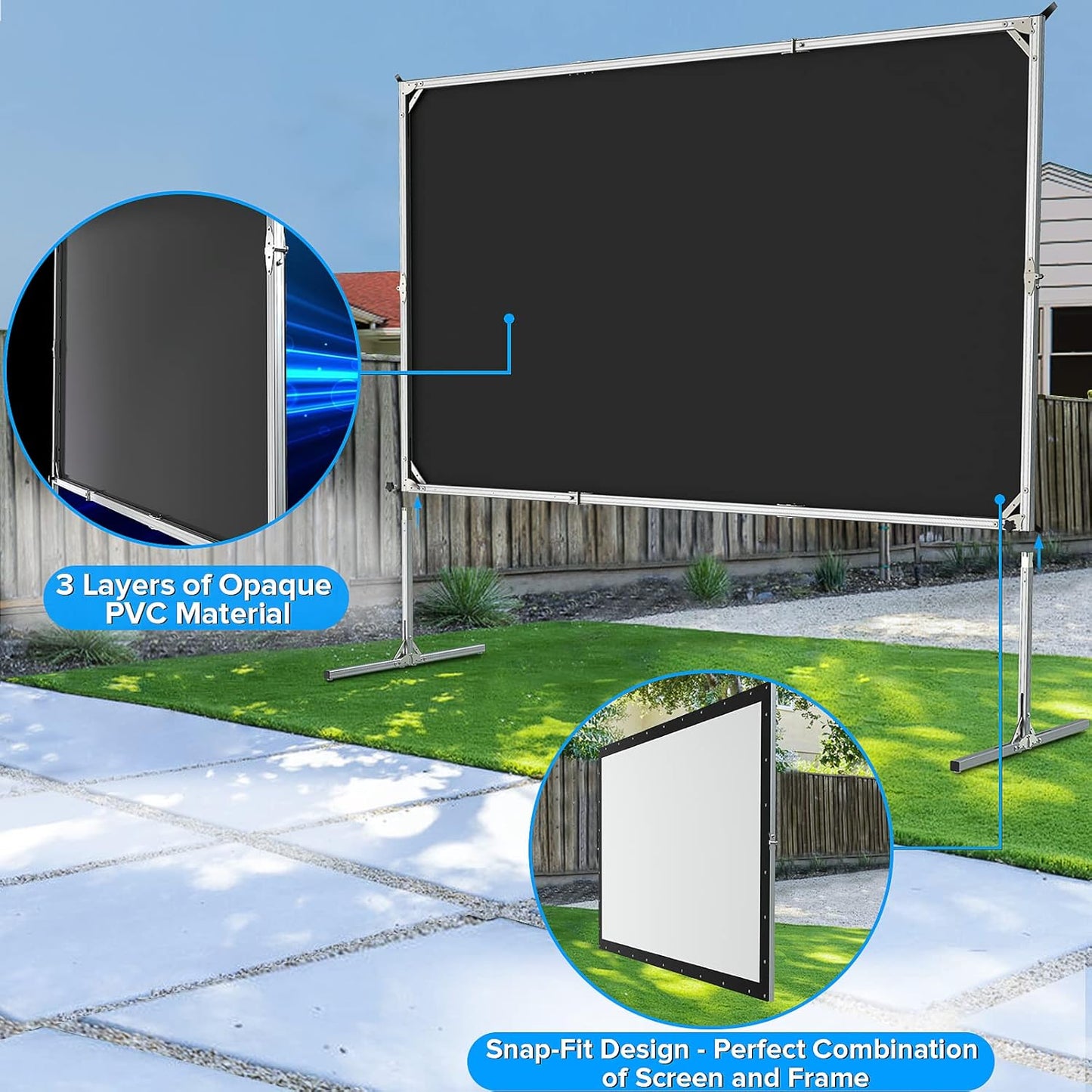 Projector Screen and Stand, 80 inch Outdoor Movie Screen-Upgraded 3 Layers PVC 16:9 Outdoor Projector Screen,Portable Video Projection Screen with Carrying Bag for Home Theater Backyard