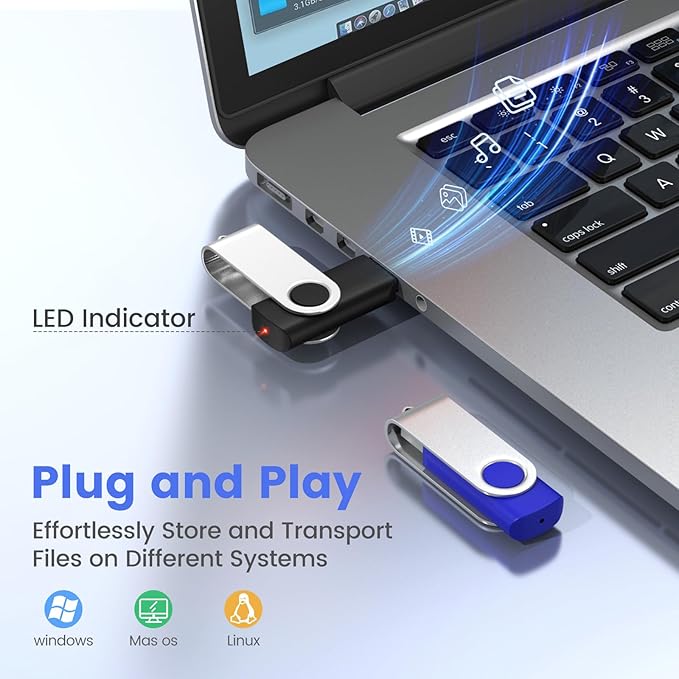 ABLAZE 4GB Flash Drive 10 Pack, USB 2.0 Memory Stick with Lanyards Swivel Thumb Drives Bulk 4GB Pendrive U Disk for Data Storage (Mixcolors)