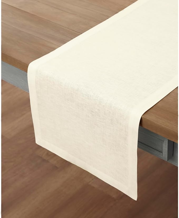 Solino Home Linen Ivory Table Runner 120 Inches Long - 100% Pure Linen 14 x 120 Inch Table Runner for Dining, Fall, Autumn, Thanksgiving - Fete