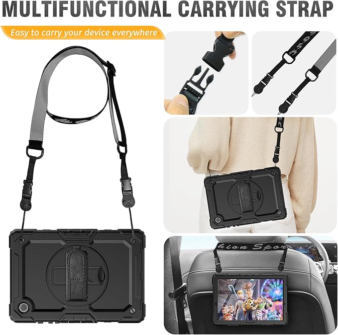 HXCASEAC Case for Samsung Galaxy Tab A7 Lite, Protective with Screen Protector/Hand Strap/Pen Holder, Sturdy A7 Lite Tablet Case, SM-T220 SM-T225 SM-T227, Black