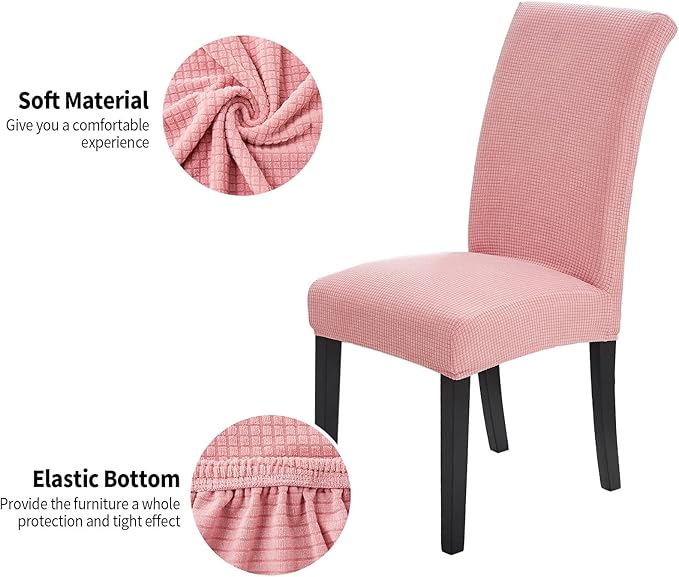 Joccun Chair Covers for Dining Room Set of 6,Dining Chair Slipcovers Stretch Dining Room Chair Covers Seat Protector,Washable Parsons Chair Cover for Home,Banquet(Dusty Pink,6 Pack)