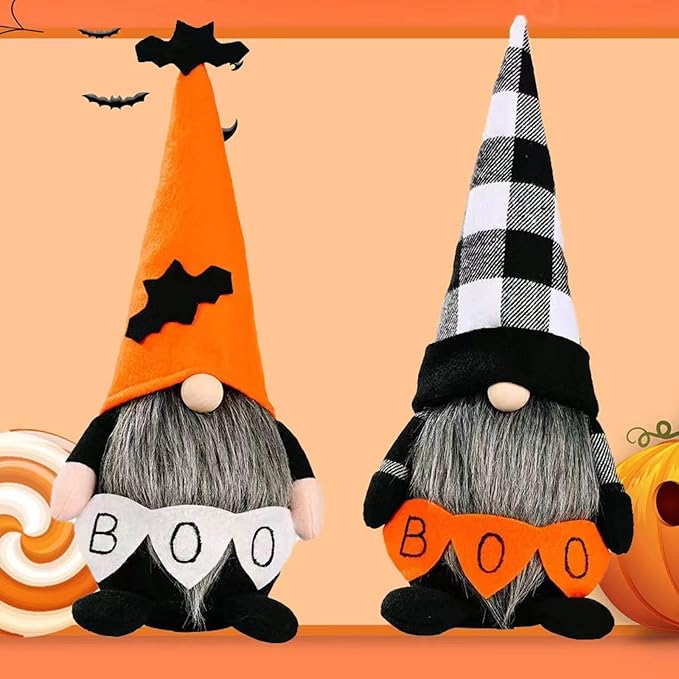 Halloween Gnomes Plush Decor, Witch Scandinavian Tomte Nisse Gnome Swedish Table Decorations, Handmade Plush Elf Dwarf for Home Stuffed Gnomes Gifts for Women, Black