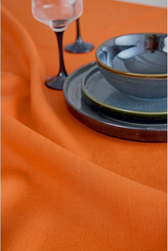Solino Home Linen Table Runner 36 Inches - 100% Pure Linen Persimmon Orange Table Runner 14 x 36 Inch Ideal for Dresser and Coffee Tables - Fall, Autumn, Halloween, Thanksgiving - Fete