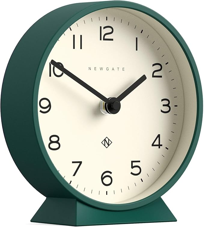 NEWGATE® M Mantel Echo Desk Clock | Modern Round Design | Eden Green | Easy to Read Numbers | Contemporary Style for Desk, Table, Shelf or Bedside