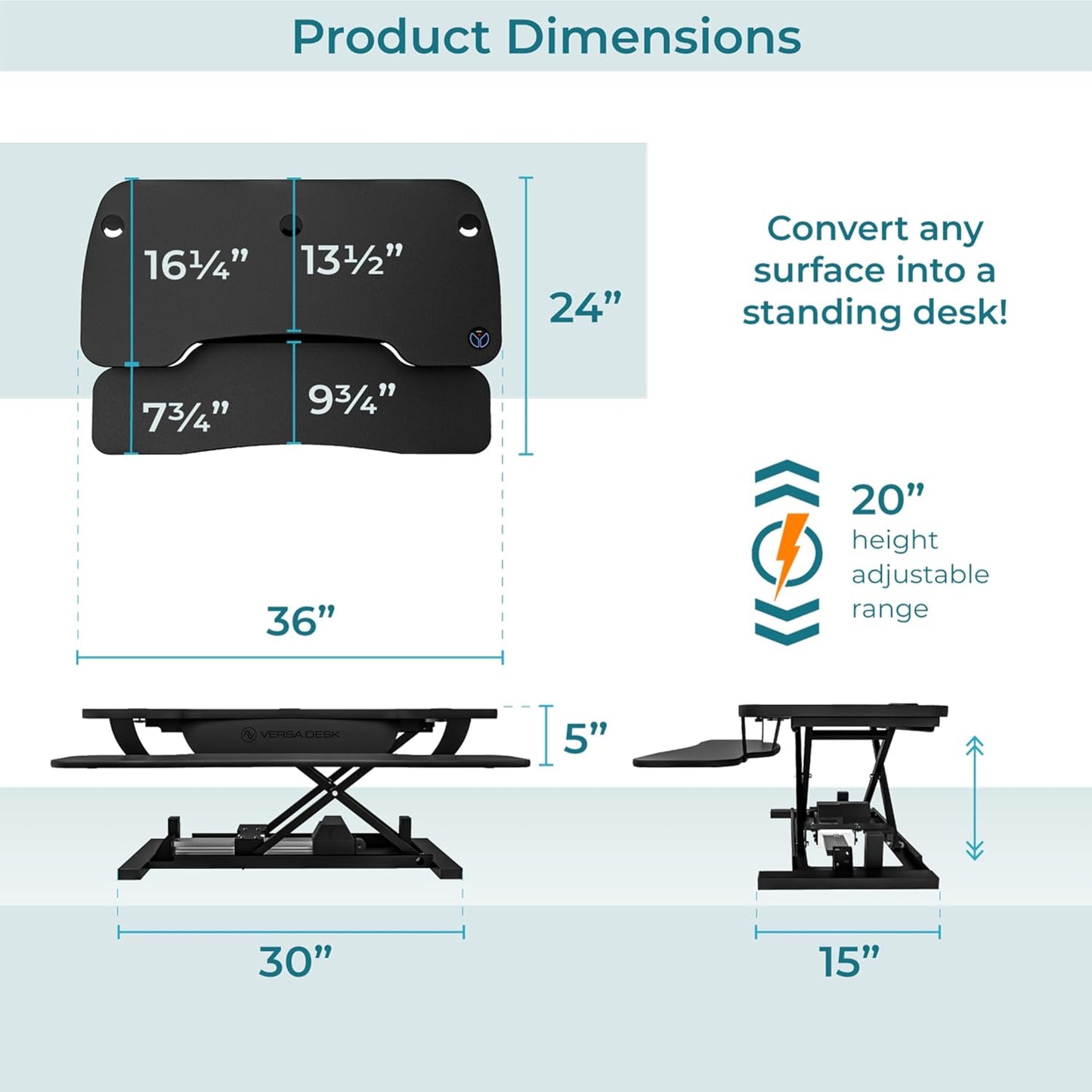 VERSADESK PowerPro™ 36 Inch Electric Standing Desk Converter, Height Adjustable Sit to Stand Up Desk Riser, Laptop and Dual Monitor Desktop Workstation with Wide Keyboard Tray and USB Port, Black