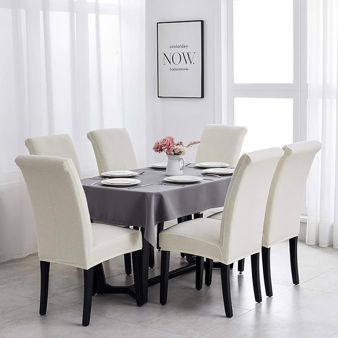 Joccun Chair Covers for Dining Room Set of 6,Dining Chair Slipcovers Stretch Dining Room Chair Covers Seat Protector,Washable Parsons Chair Cover for Home,Hotel,Banquet(Ivory,6 Pack)