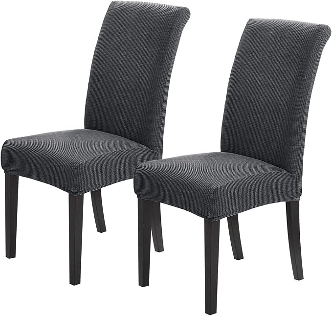 Joccun Chair Covers for Dining Room Set of 2,Dining Chair Slipcover Stretch Dining Room Chair Covers Seat Protector,Washable Parsons Chair Cover for Home,Banquet(Dark Gray,2 Pack)