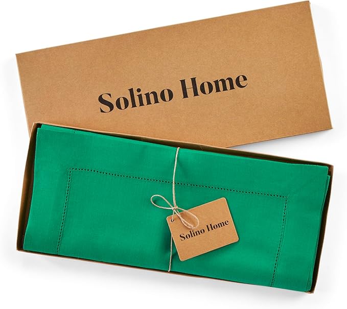 Solino Home Linen Emerald Green Hemstitch Table Runner 36 Inches - 100% Pure Linen Small Table Runner 14 x 36 Inch Ideal for Dresser and Coffee Tables - Classic Hemstitch