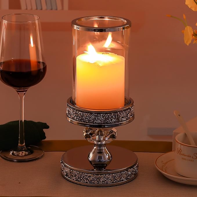 Candle Holder for Pillar Candle, Pillar Candle Holders for Wedding, Coffee Dining Table, Christmas, Table Centerpieces, Home Décor ZXC048D (1 Crystal Ball)