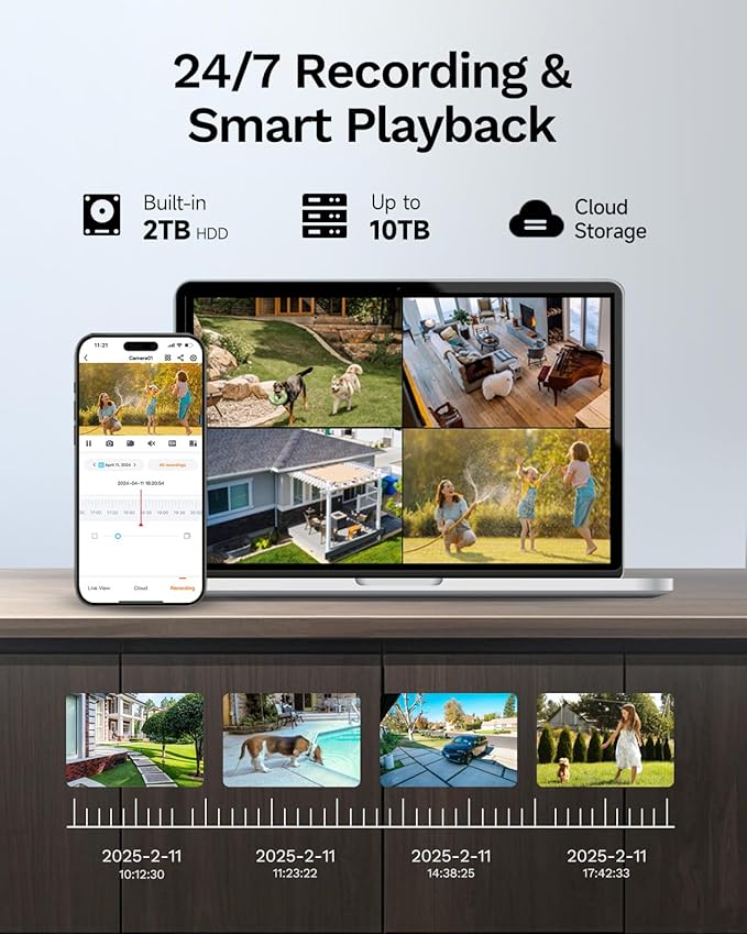 LongPlus Smart 12MP 8CH Home Security Camera System, 4Pcs Wired PoE IP Cameras System Outdoor with Person/Vehicle Detection, 12MP 8CH NVR with 2TB HDD for 24-7 Recording, LP12ME84D1