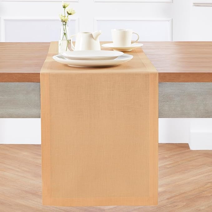 Solino Home Linen Table Runner 108 Inches Long - 100% Pure Linen Peach Table Runner 14 x 108 Inch - Fete