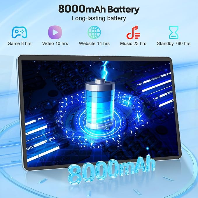2026 11 inch Tablet, Android 15 Tablet with Keyboard, 24GB RAM+128GB ROM(2TB Expand), 8000mAh, Gemini AI, 2.4G/5G WiFi, BT5.0, GMS, Octa-core, 2 in 1 Tablets with Case, Mouse, Stylus(Silver Case)