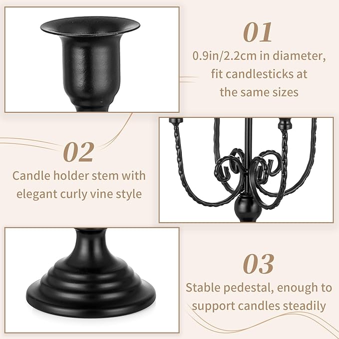 Sziqiqi Candelabra Black Candle Holders - 5 Arms Candlestick Centerpiece for Tables Vintage Candleholder Stand for Halloween Thanksgiving Decor