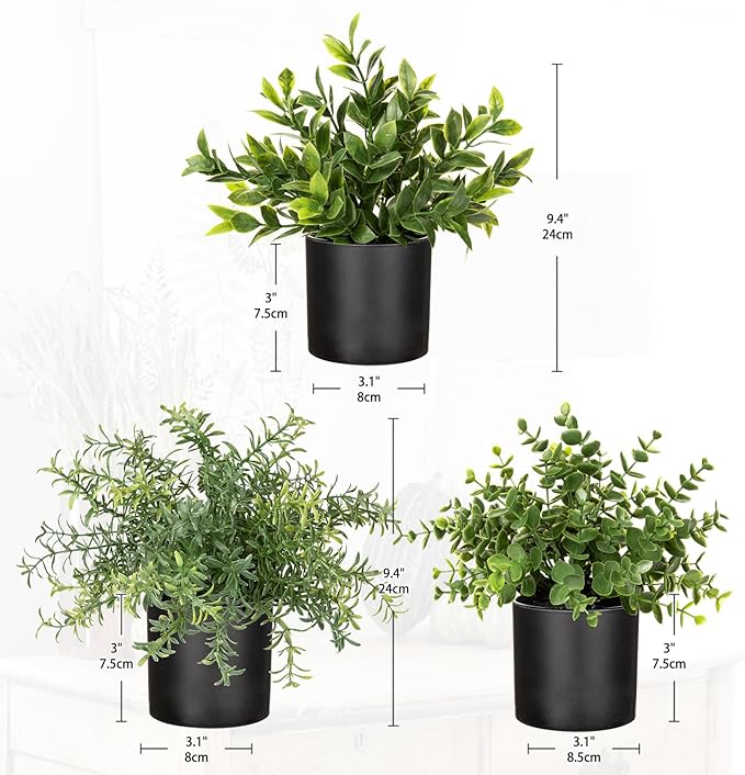 3 Pack Small Fake Plants for Shelf Decor Accents with Plastic Pot Artificial Potted Plants for Rustic Farmhouse Decor Faux Plants Indoor Fake Potted Plants Artificial for Home Office Bookshelf Decor