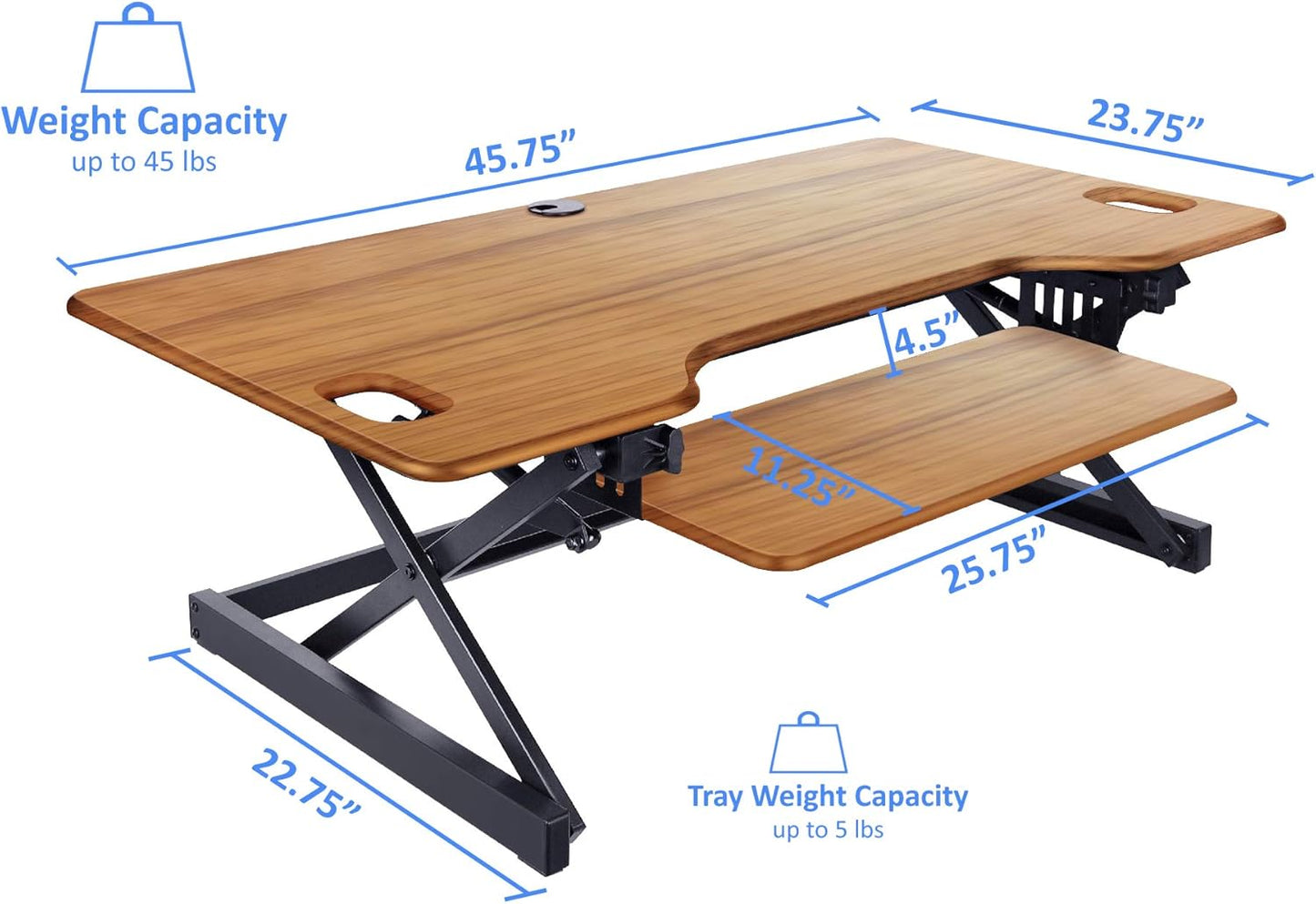 Rocelco 46" Large Height Adjustable Standing Desk Converter with Anti Fatigue Mat BUNDLE - Quick Sit Stand Up Triple Monitor Riser - Retractable Keyboard Tray - Teak Wood Grain (R DADRT-46-MAFM)