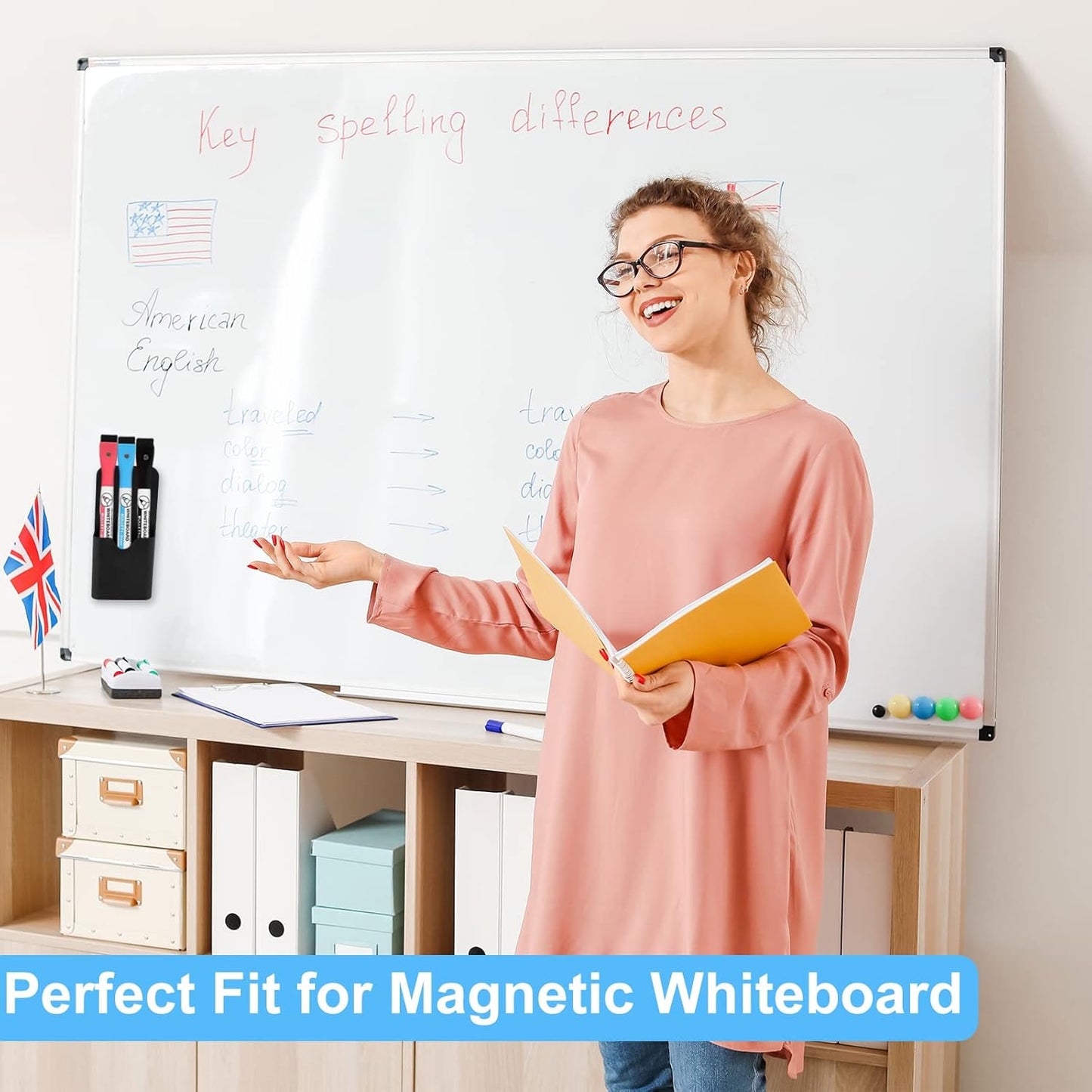 Magnetic Pen Holder,2 Pack Magnetic Dry Erase Marker Holder with Generous Compartments,Strong Magnet Storage Marker Pen Pencil Organizer for Refrigerator,Whiteboard,Locker Accessories