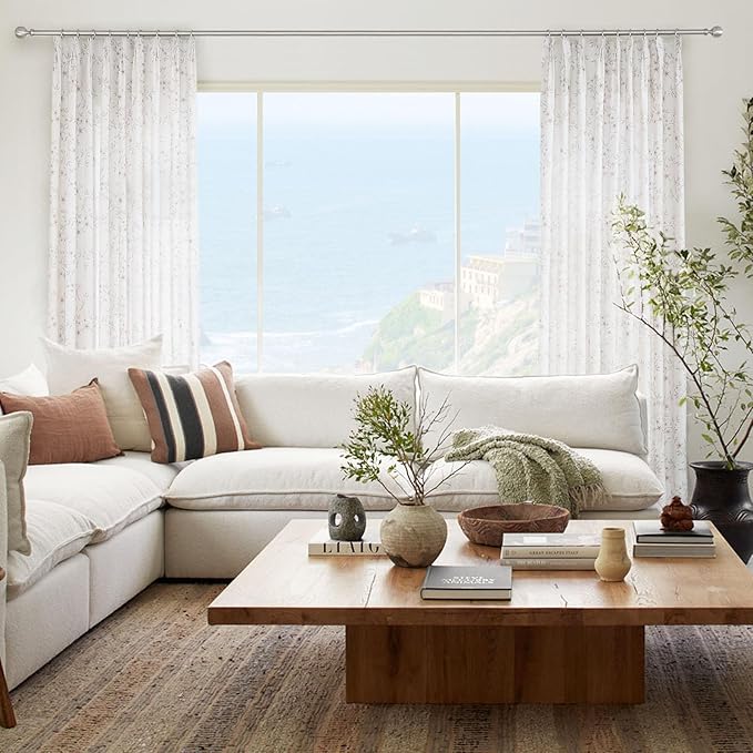 Pink Floral Pinch Pleated Linen Curtains - 2 Panels of Privacy Light-Filtering Printed Curtains Suitable for Dining Rooms and Farmhouses.40 Inches Wide by 92 Inches Long
