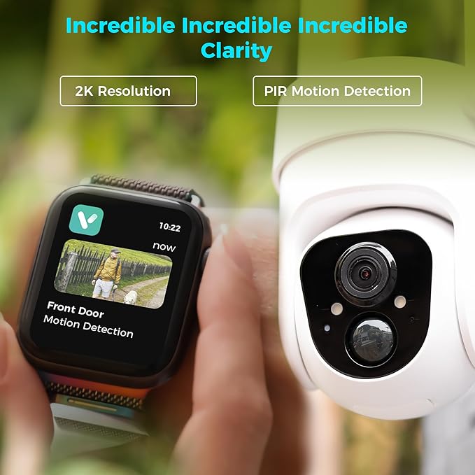 Vicohome 4CQ4 2K AI Solar Security Camera Wireless Outdoor, Battery Powered Cam, Color Night Vision, Two Way Audio, Motion Detection, Easy to Setup, Audible Flashlight Siren 180 Days Exchange Policy
