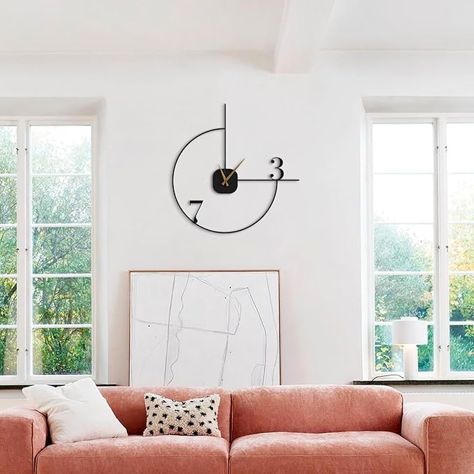 Minimalist Large Wall Clock 28-Inch – Black Metal, Silent Non-Ticking Quartz, Sleek Contemporary Design for Living Room, Dining Room, Office