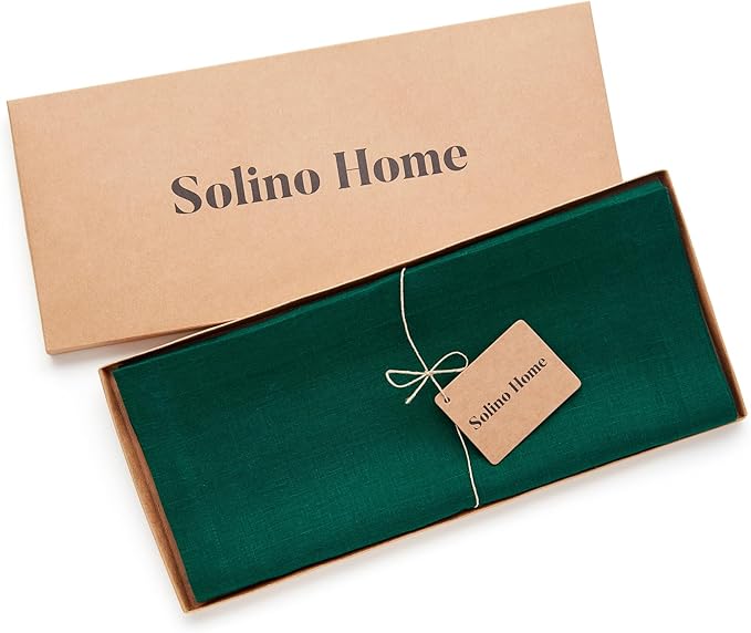 Solino Home Linen Rainforest Green Table Runner 60 Inches - 100% Pure Linen Farmhouse Short Table Runner 14 x 60 Inch Ideal for Dresser and Coffee Tables - Fete - Christmas, Thanksgiving