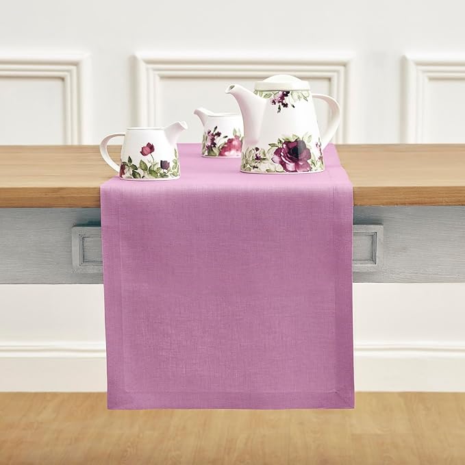 Solino Home Linen Violet Table Runner 48 Inches - 100% Pure Linen Farmhouse Short Table Runner 14 x 48 Inch Ideal for Dresser and Coffee Tables - Halloween - Fete