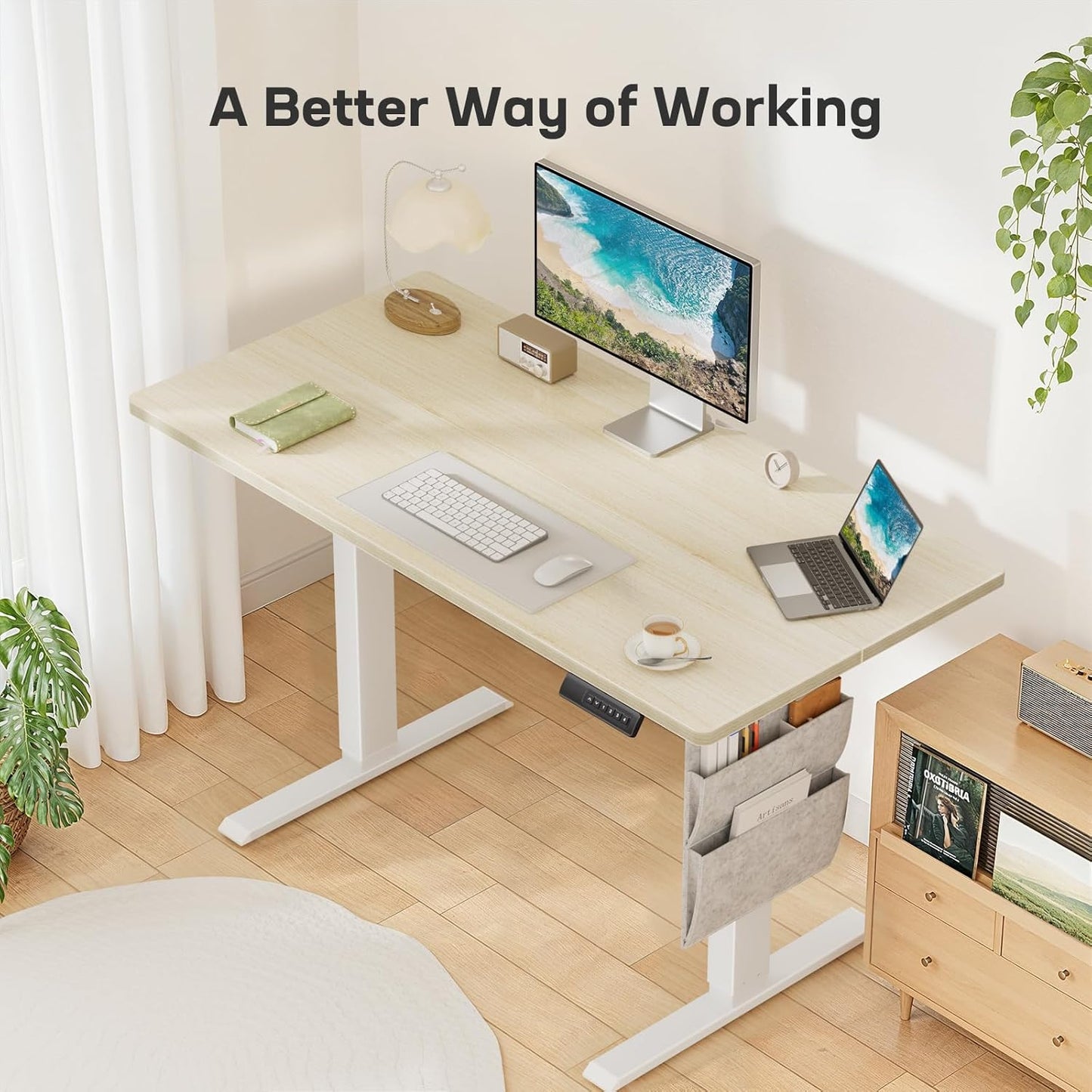 Marsail 55x24 Electric Standing Desk - Adjustable Height Computer Desk with Memory Presets, Storage Bag & Cable Management for Home Office & Gaming Workstations